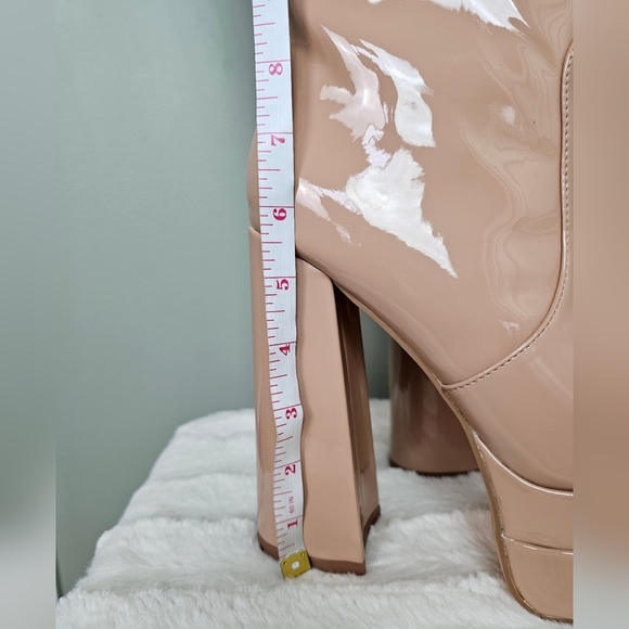 Brunay Light Nude Square Toe Platform Over-the-Knee Boots 7.5 Vegan Leather - Picture 7 of 8